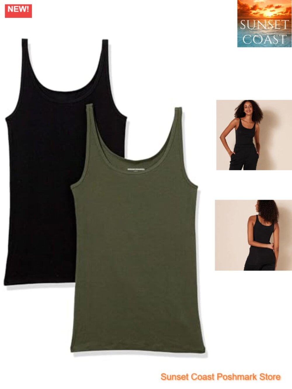 Slim Fit Thin Strap Tank Top 2-Pack Cotton Modal Scoop Neck